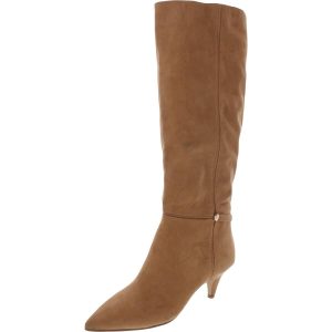 Abbot kniehohe Stiefel – Kitten-Heel-Absatz, Velourslederimitat