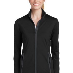 Sport-Tek Sport-Wick Stretch Damenjacke mit Kontrastdetails und durchgehendem Reißverschluss