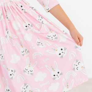 Bunny Love Kleid mit schwingendem Rock – 3/4-Ärmel, Taschen
