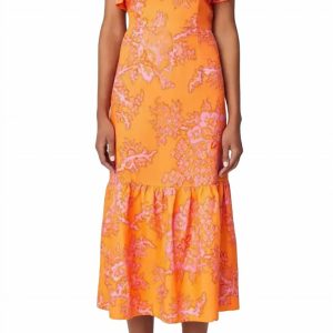 Thea Neckholder-Midikleid mit Rüschenbesatz im Design Coral Reef Grande