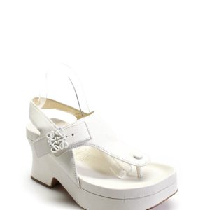 Loewe Damen-Zehentrennersandalen aus weißem Leder mit Plateau und Fersenriemen