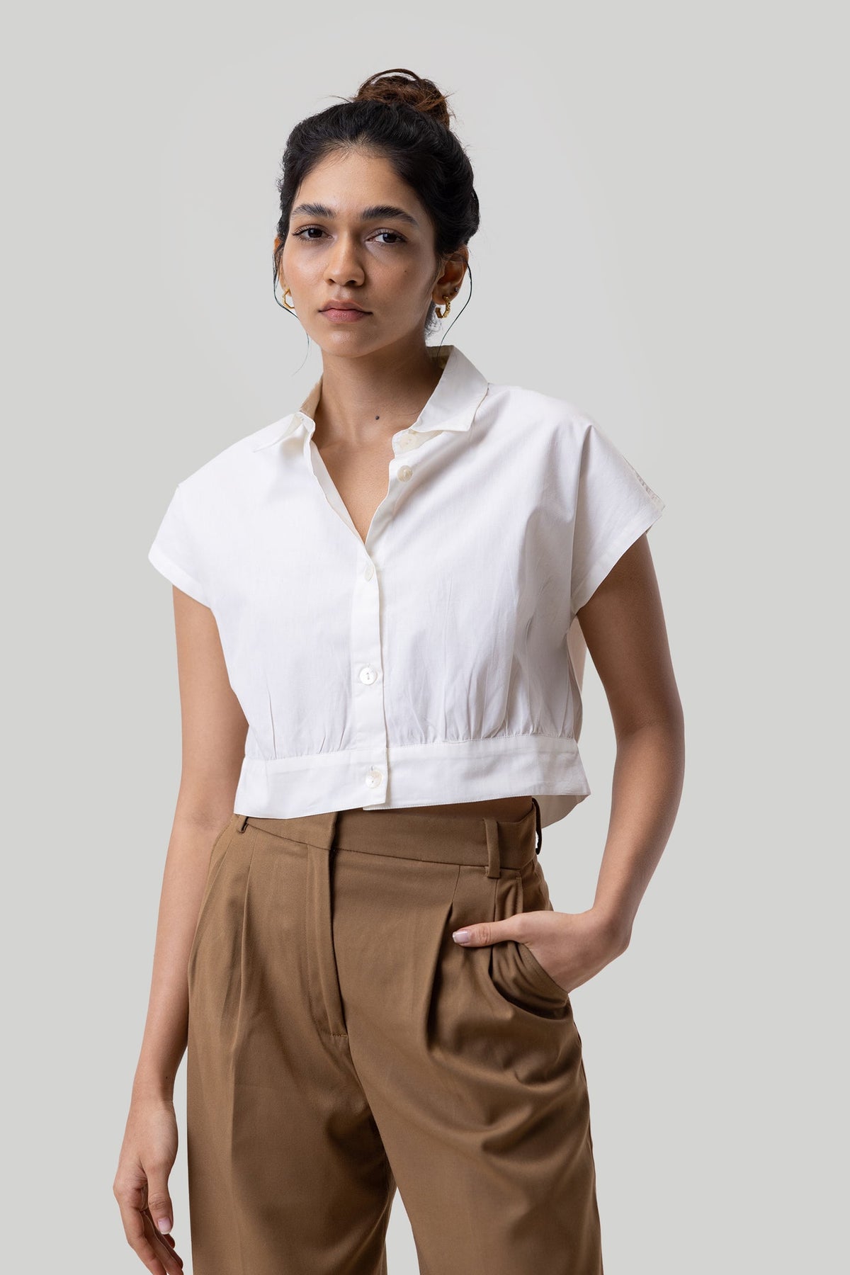 Oversize-Hemd in verkürztem Schnitt – Offwhite