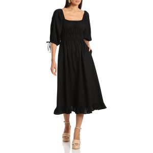 Midikleid mit gerafftem Oberteil und Rüschen