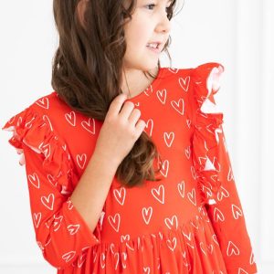 Roses are Kleid mit schwingendem Rock – Rüschen, Rot