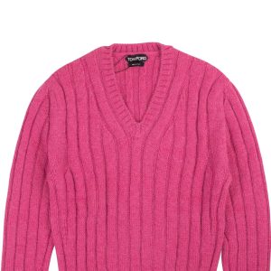 Altrosa Rippstrickpullover mit V-Ausschnitt