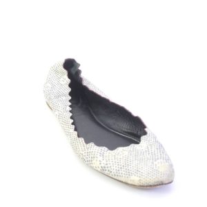 Chloe Spotted Print Ballerinas – Bogenkante, Leder, Damen, Elfenbein