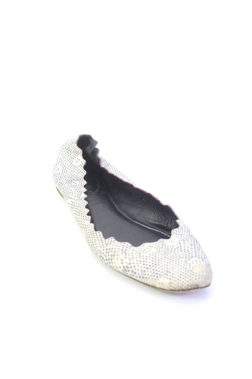 Chloe Spotted Print Ballerinas – Bogenkante, Leder, Damen, Elfenbein