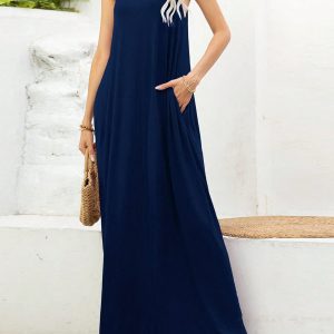 Maxi-Trägerkleid mit V-Ausschnitt und Taschen