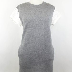 MOSCHINO BOUTIQUE grau-weißes Damenkleid mit Rüschensaum