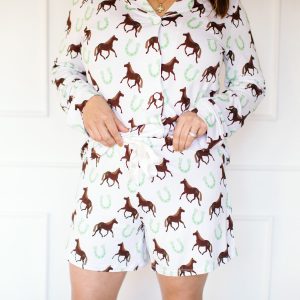 Horse zweiteiliges Damen-Shorts-Set mit Knopfleiste