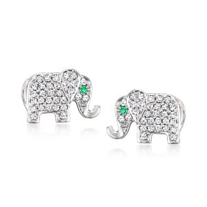 Ross-Simons Elefanten-Ohrringe aus Sterlingsilber mit Diamanten und Smaragden