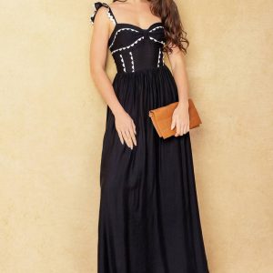 LOVELY DARLING gewebtes Midikleid – Schwarz