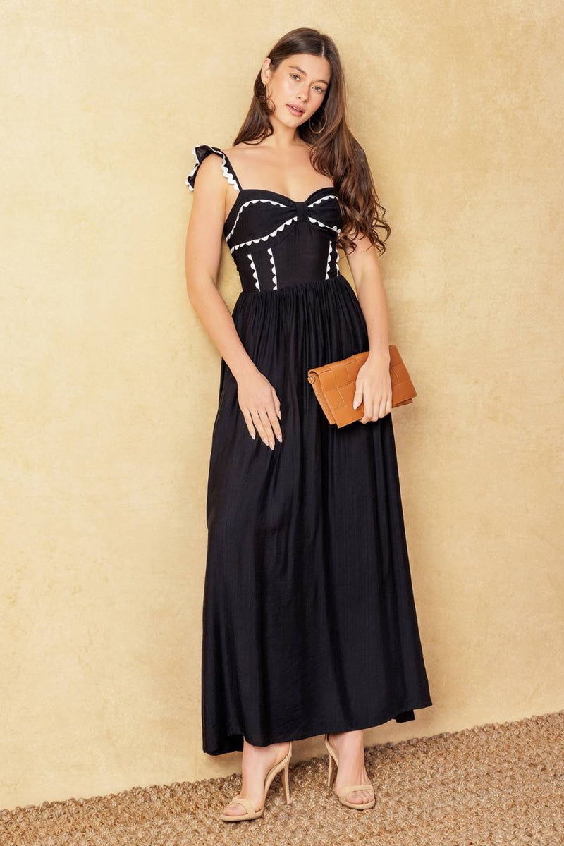 LOVELY DARLING gewebtes Midikleid – Schwarz