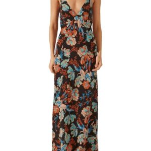 Maxi-Trägerkleid aus Seide mit tiefem Ausschnitt – Flotte