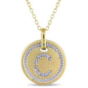 Mimi & Max Anhänger mit Initiale C, Diamantakzent und Kette aus gelbvergoldetem Sterlingsilber