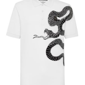 Kurzarm-Poloshirt, schmale Passform, Schlangenmotiv