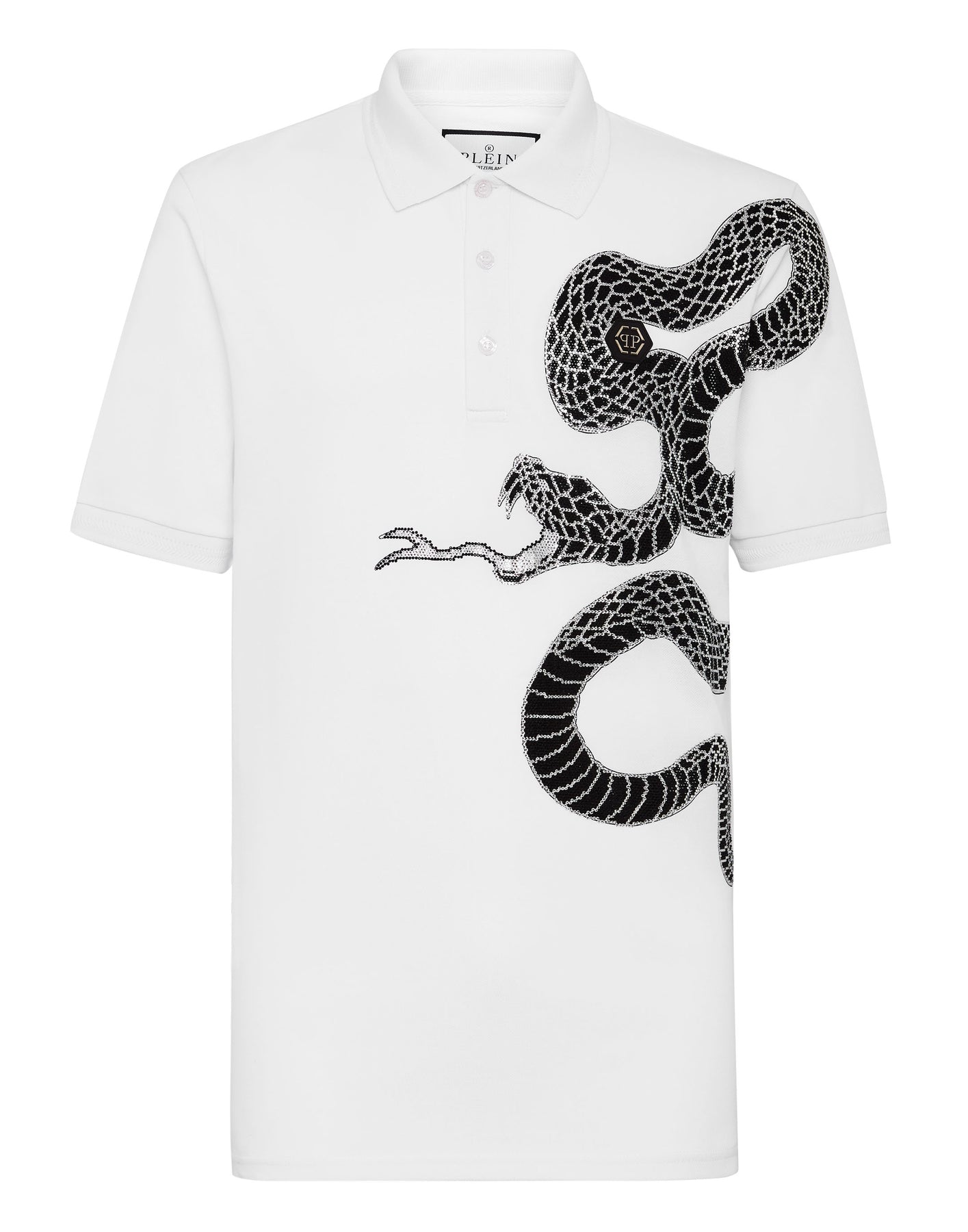 Kurzarm-Poloshirt, schmale Passform, Schlangenmotiv