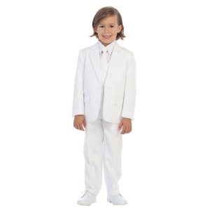 Jewels & Gents weißer fünfteiliger Baby-Jungen-Anzug mit Jacke, Weste, Hemd, Krawatte und Hose, 6–24 Monate
