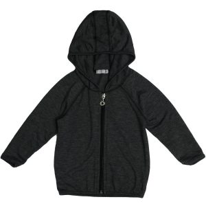 Kapuzenpullover – Langarm, meliert, Einfassung, Schwarz, Reißverschluss