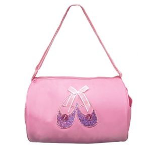 Rosa Mädchen-Sporttasche mit Strass, Pailletten und Ballettschuh-Applikation