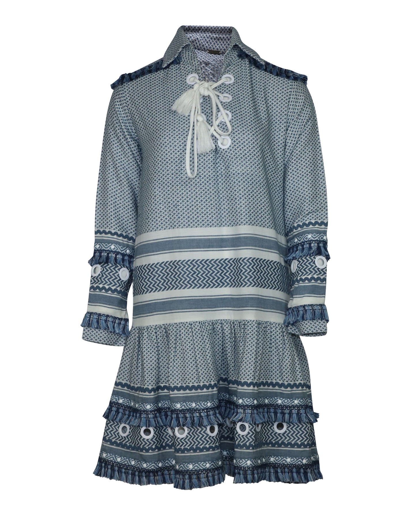 Dodo Bar Or Gadielle Kleid aus blauer Baumwolle mit Quastenverzierung
