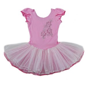 Rosa-weißes Mädchen-Ballettkleid mit Pailletten und Flügelärmeln, S (9–24 M)–XL (6–8)