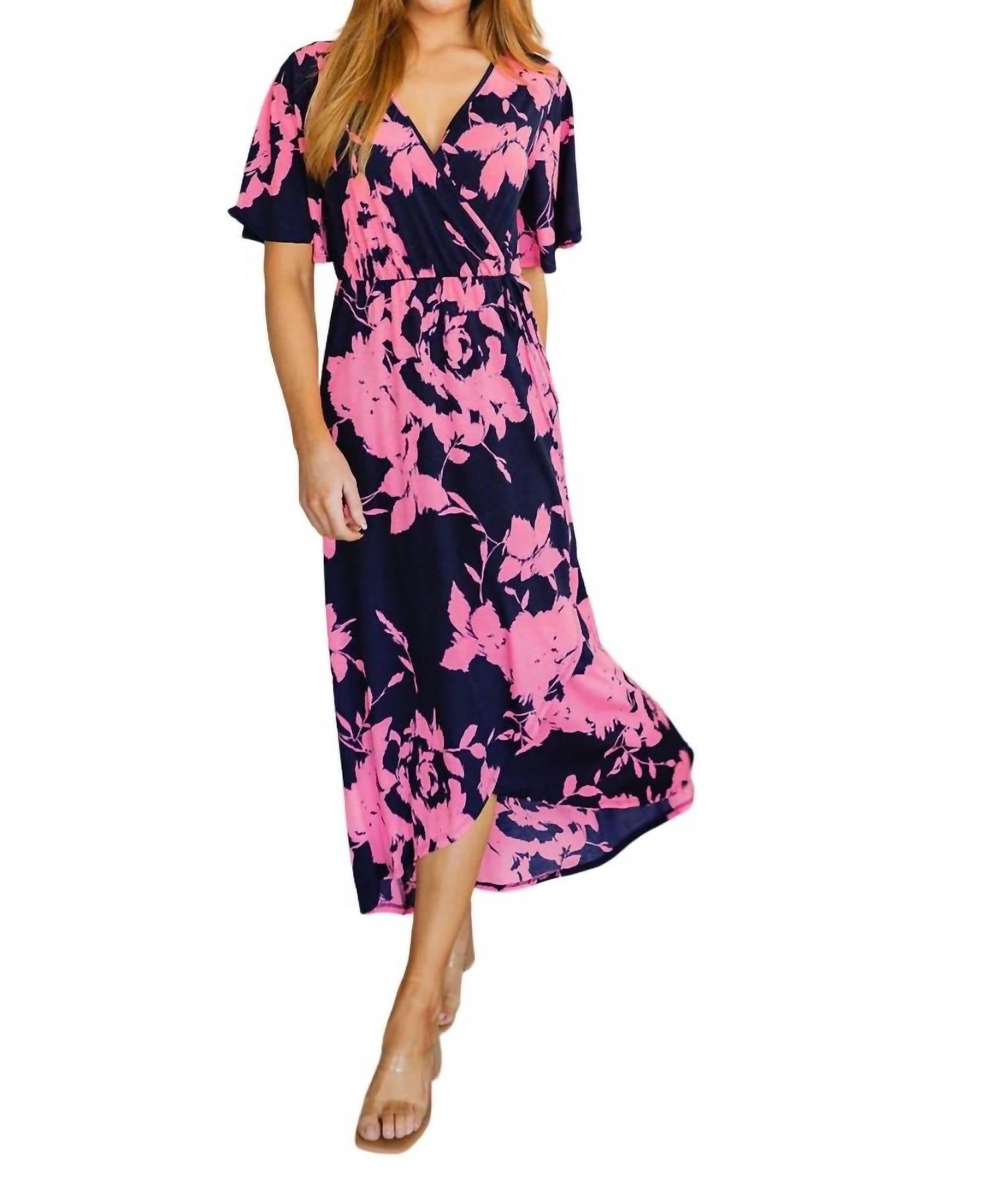 Cheer Me Up Maxikleid mit Blumenmuster – Marineblau/Rosa