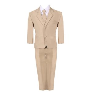 Khakifarbener fünfteiliger Baby-Jungen-Festanzug mit Weste, Jacke und Hose, 3–24 Monate