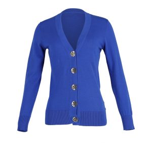 Tory Burch Strickjacke aus blauer Wolle mit goldfarbenen Knöpfen